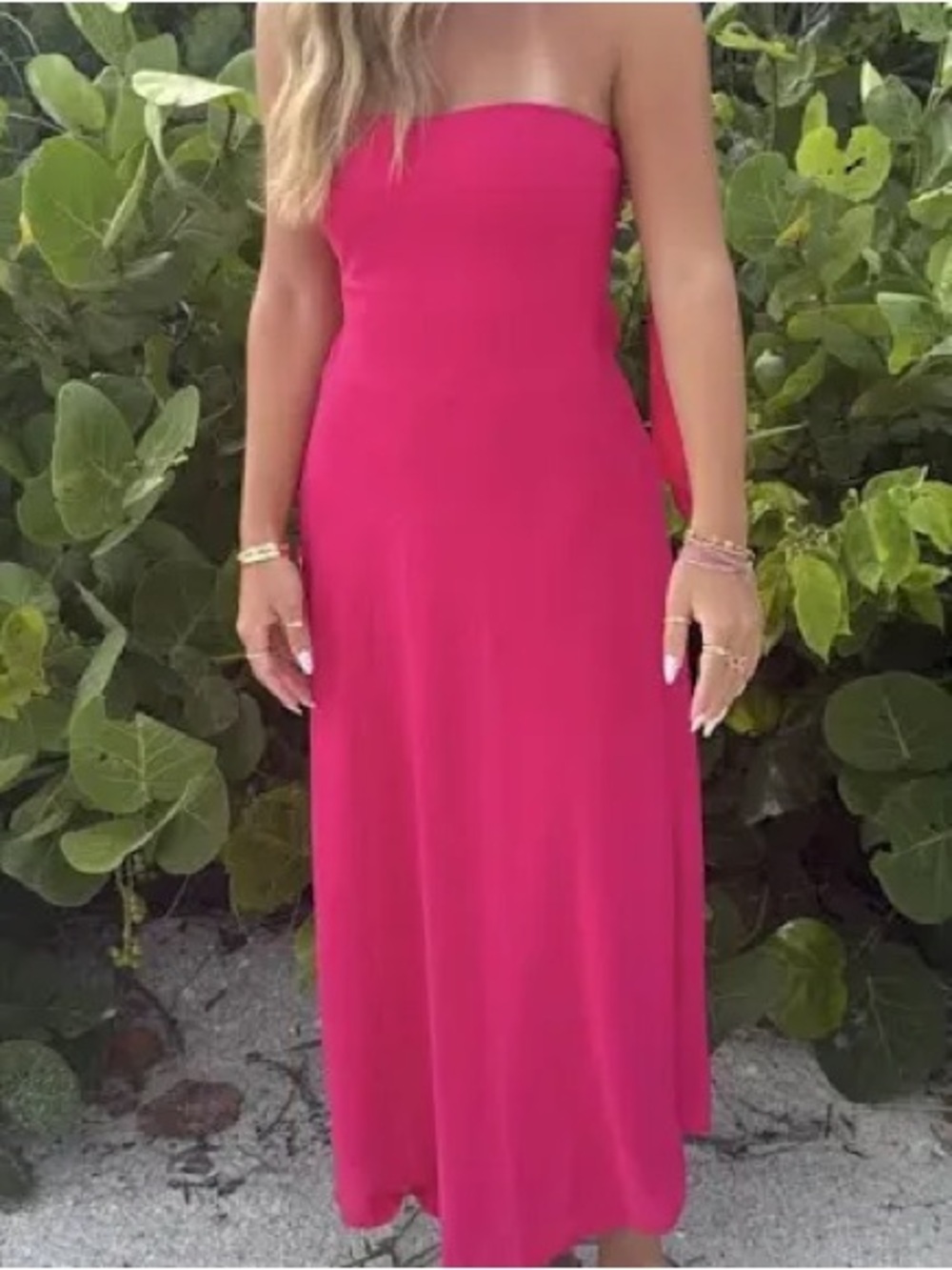 See You Monday Hot Pink Strapless Cowl Neck Maxi Dress NWT Size S